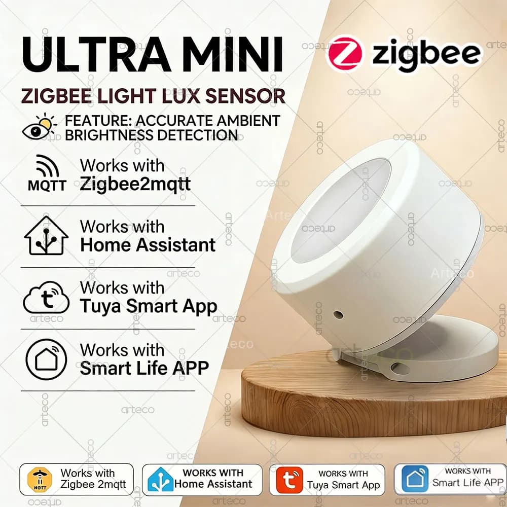 Sensore di Luce Ultra Mini Zigbee, Rilevatore di Illuminazione, Monitoraggio della Luminosità, Automazione Domestica Intelligente per Tuya Smart Life 2MQTT