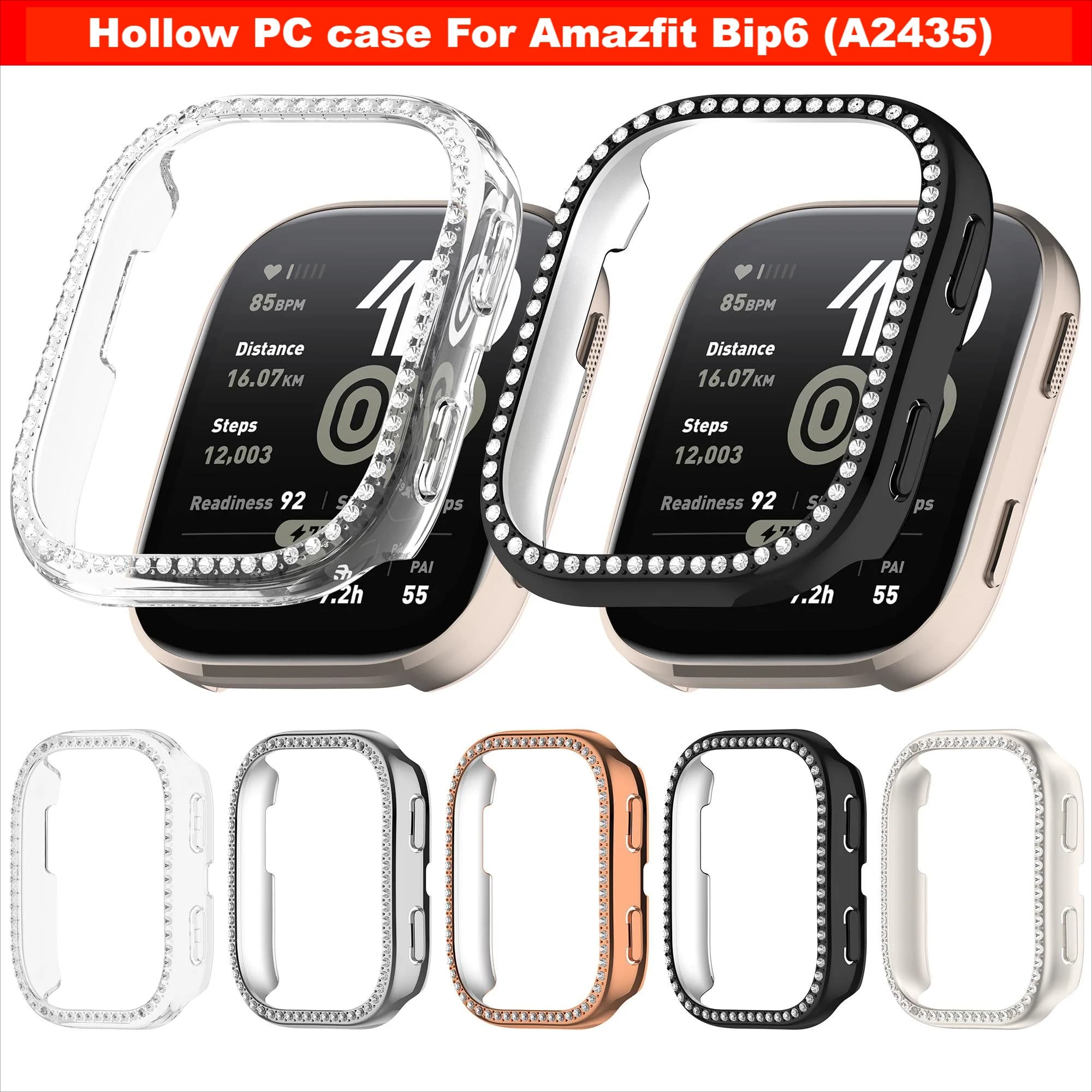 Custodia con diamante a fila singola per Amazfit Bip 6 (A2435) smartwatch PC Guscio protettivo Telaio per Amazfit Bip6 Accessori alla moda