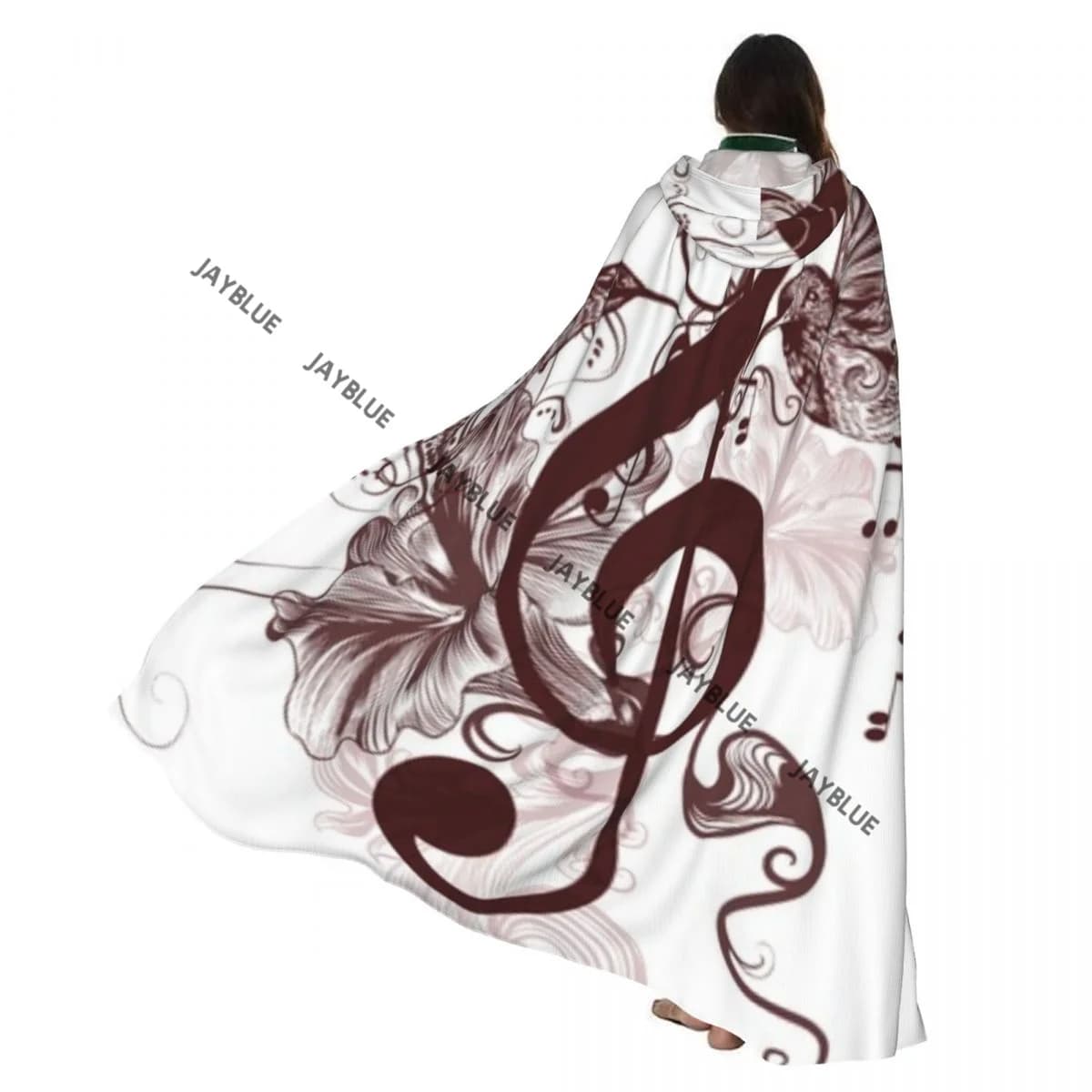 Hooded Cloak Unisex Cloak with Hood Floral With Treble Clef And Singing Birds Art Cloak Vampire Witch Cape Cosplay Costume