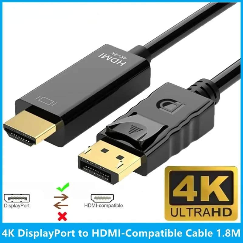 1.8M DisplayPort to HDMI Compatible Cable 4K DP to HDMI Adapter Display Port Video Audio Converter for PC HDTV Projector Monitor