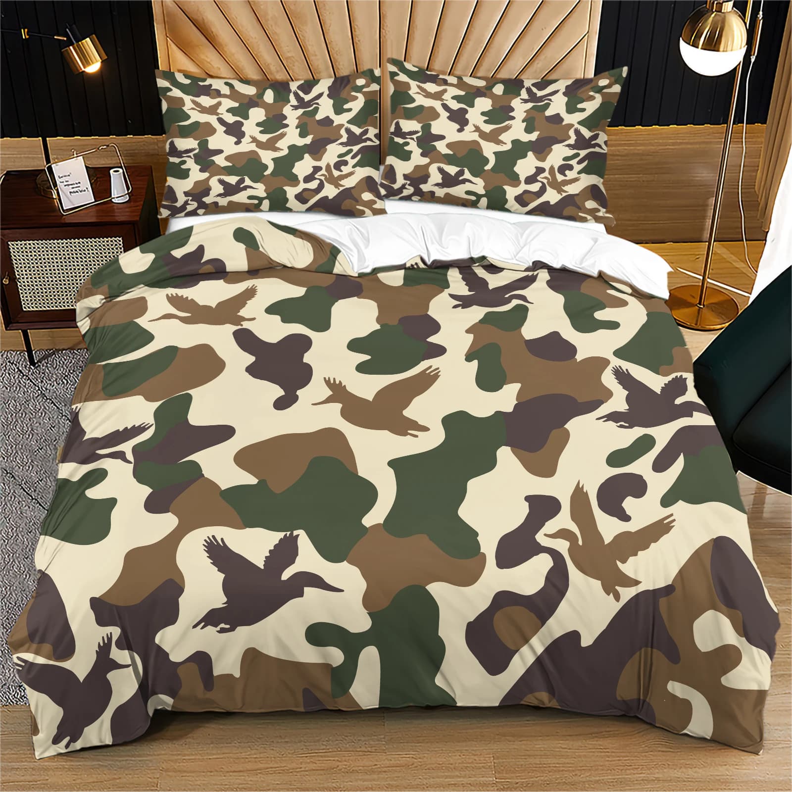 Camouflage Duck Hunting Duvet Cover Set Hunting Camo Pattern Bedding Set Polyester Quilt Cover Single Twin Full Queen King Size