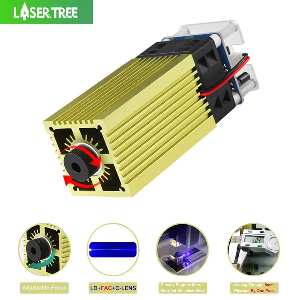 LASER TREE 4W 5W Laser Module 12V Adjustable Focus Laser Blue Head CNC Machine For Laser Cutting Machine Wood DIY Tools