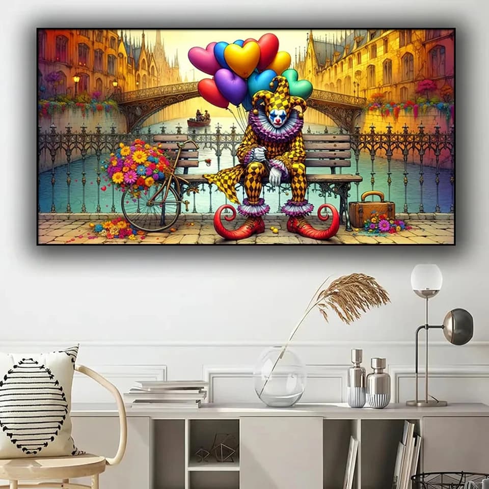 Melancholic Clown Diy 5D Diamond Painting Large Size,Full Diamond Mosaic Embroidery Cross Stitch Kit Cartoon Funny Art Decor