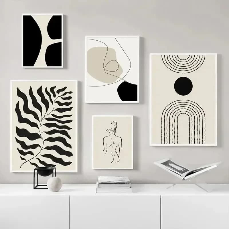 Bohemian Mural Bohemian Geometric Line Poster Black Rice Wall Art Minimalist Print Canvas Painting Poster for Modern Home Decor