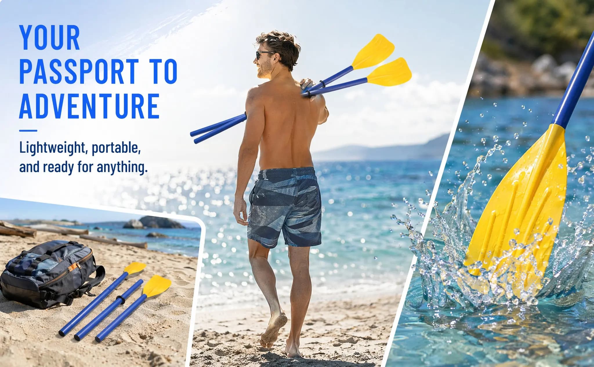 1Pair Heavy Duty PP Plastic Kayak Paddle Multi Functional Adjustable Detachable Foldable Easy Carry for Boat Canoe Rafting