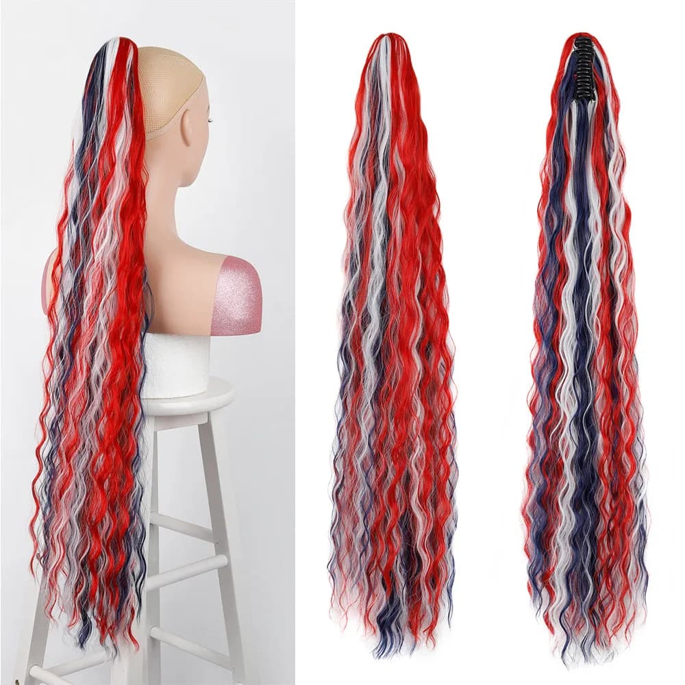 Synthetic Ponytail Extension 34" Claw Clip Hair Extensions Ponytail Long Water Colorfull Hair Ponytails for Woman Natural Look