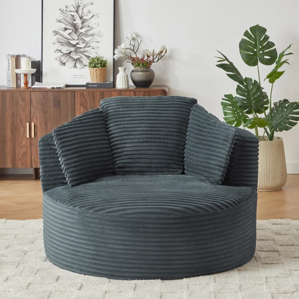 Sedia Rotonda in Corduroy Comprimibile con Schienale Imbottito - Seduta Moderna e Confortevole per Soggiorno, Ufficio, Appartamento (senza funzione girevole)