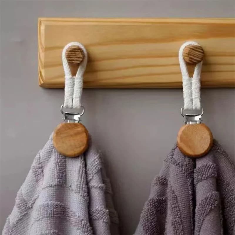2Pcs Towel Clips Braided Cotton Loop With Metal Clamp Multi Purpose Hooks Socks Clothes Hange Bathroom Storage Clips