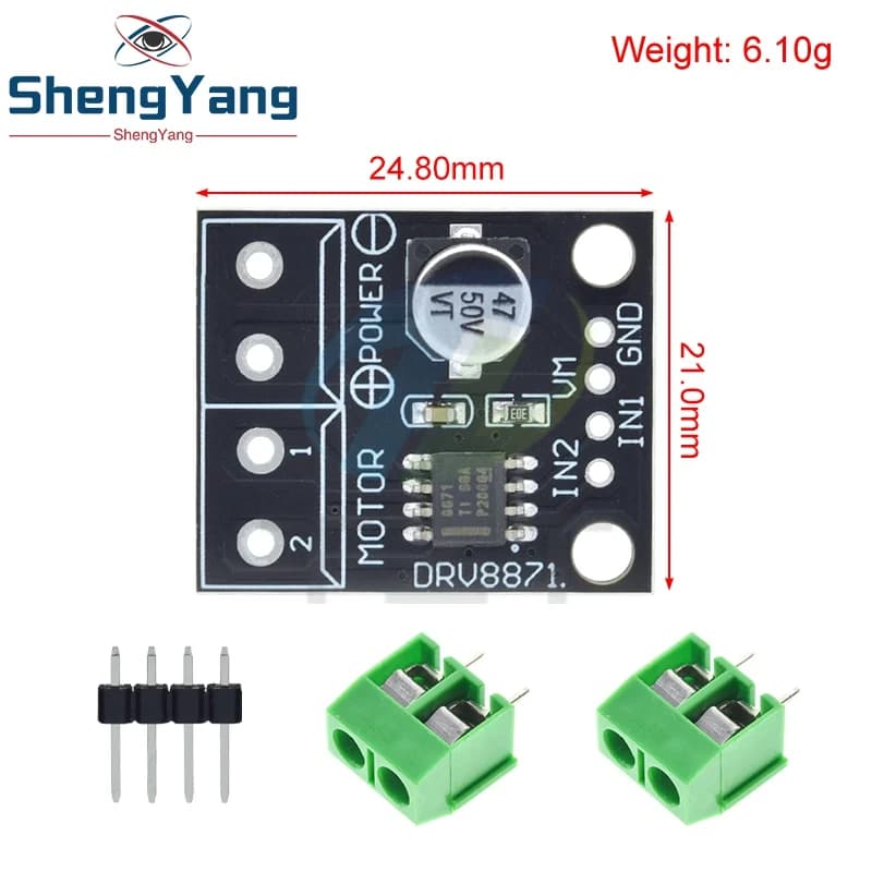 DRV8871 H-Bridge Breakout Card for Driver DC Brushes for Arduino with PWM Control, Maximum Current 3.6A, Internal Current Detection, 6.5V to 45V