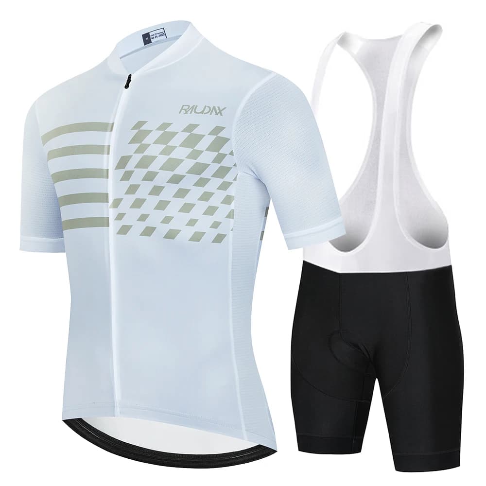 Raudax 2025 Short-sleeved summer jersey Set Ropa Cycling Hombre White cycling clothing Triathlon Shorts with suspenders Bike uniforms