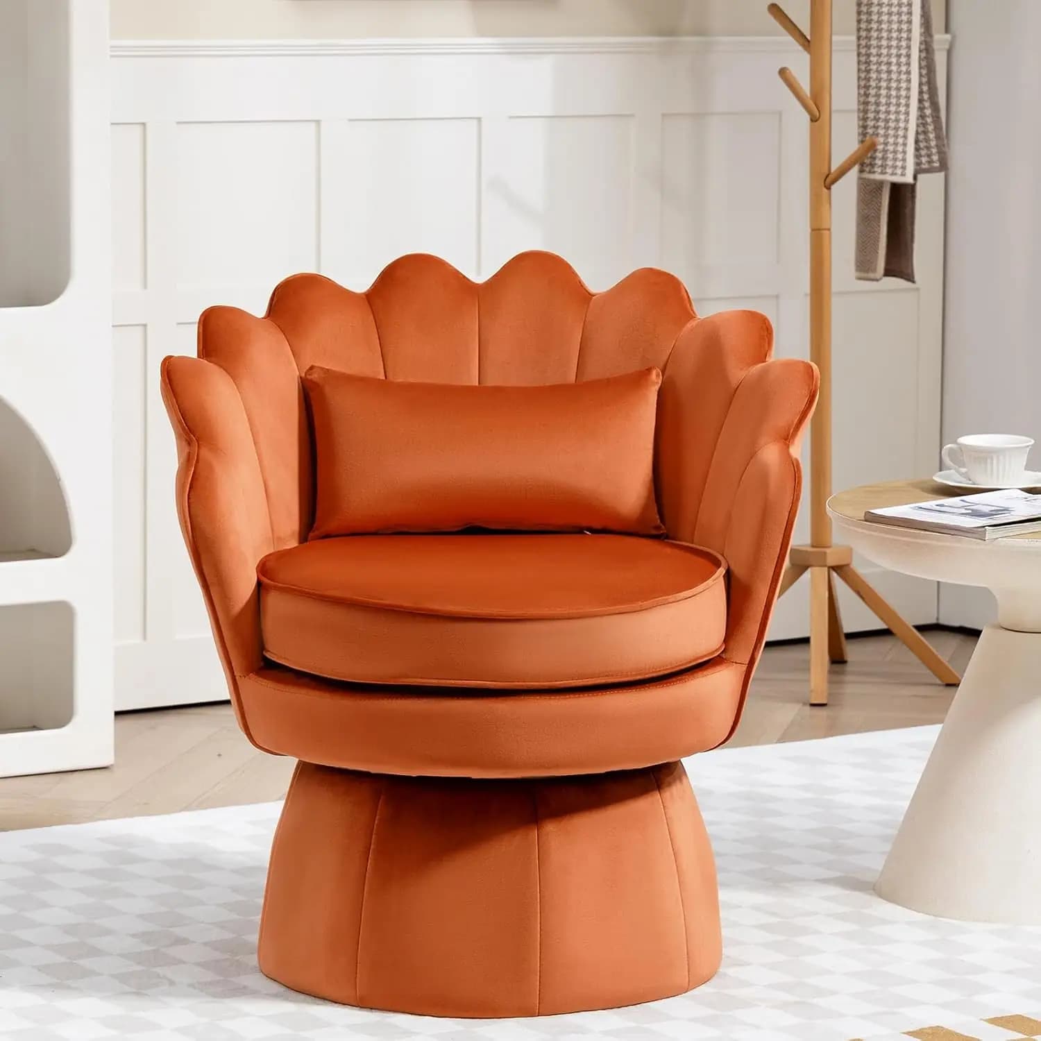 360 ° Poltrona Girevole in Velluto Stile Mid-Century con Cuscino Lombare per Soggiorno, Camera da Letto, Ufficio, Personalizzabile