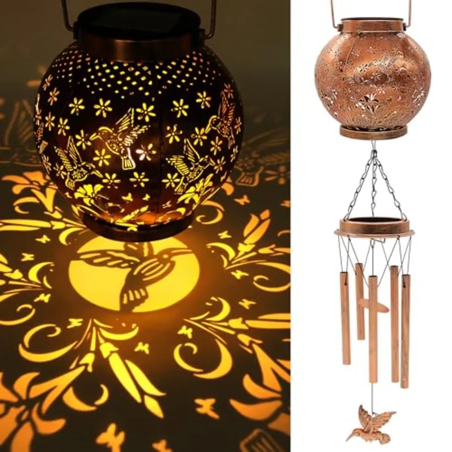 Hummingbird Wind Chimes for Outside, Gifts for Mothers Day Woman Mom Grandma, 30" Metal Hanging Solar Lantern Wind Chimes Outdo
