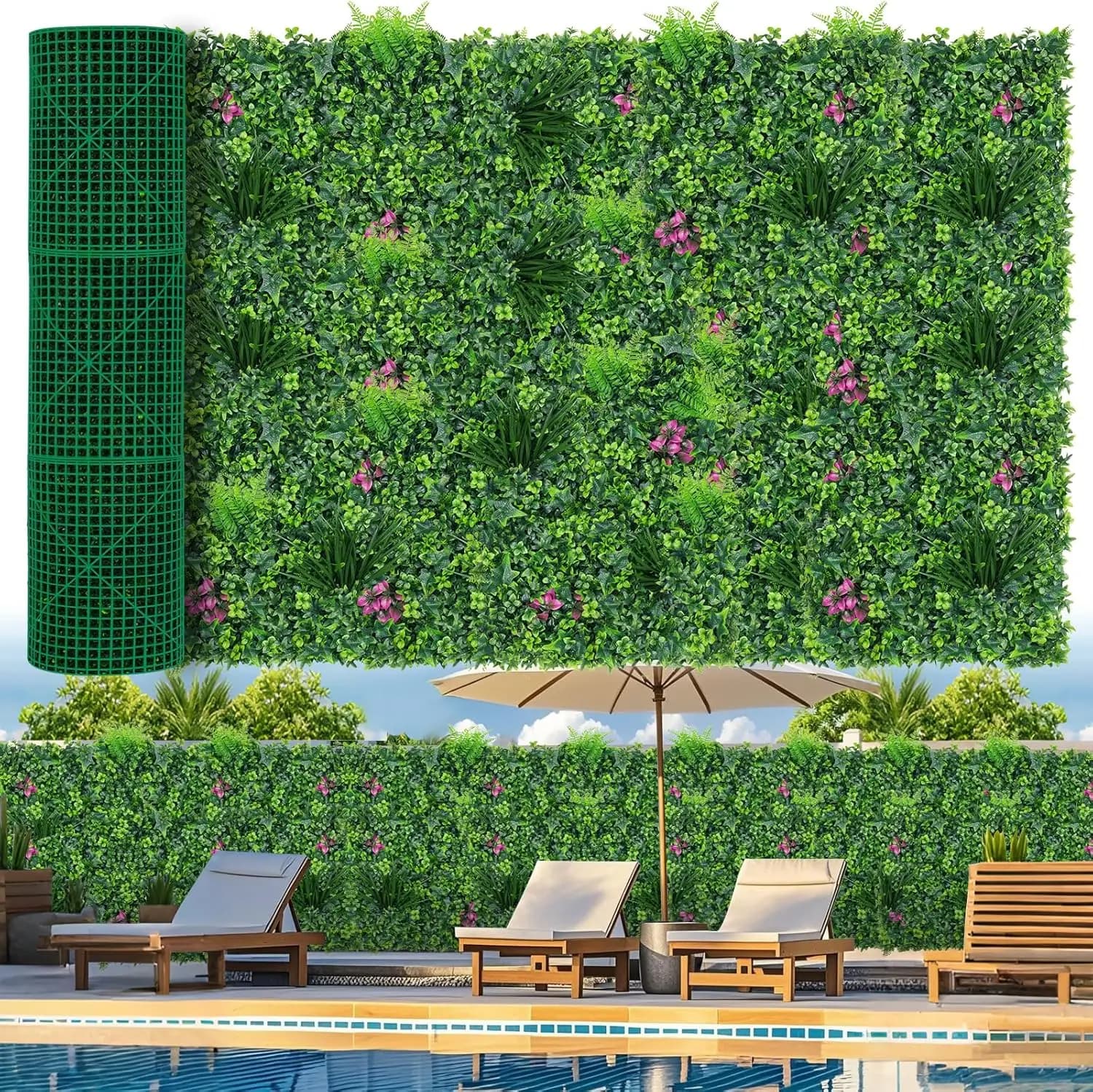 Pannelli per Muro Vegetale 60x120 Pollici, Schermo Privacy da 50 Piedi Quadrati per Decorazione Giardino Interno ed Esterno, Protezione Solare Verde