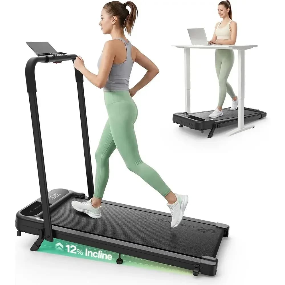 Smart Incline Walking Pad Treadmill, 12% Incline, Compact with Safety Handle, Plug & Play, Desk Treadmill, LED Display, Suitable