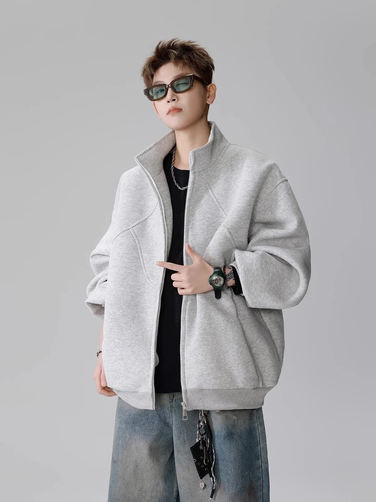 Decostruzione pesante della felpa con cappuccio con colletto rialzato, marchio di moda primaverile da uomo, silhouette ampia e casual, giacca sportiva irregolare