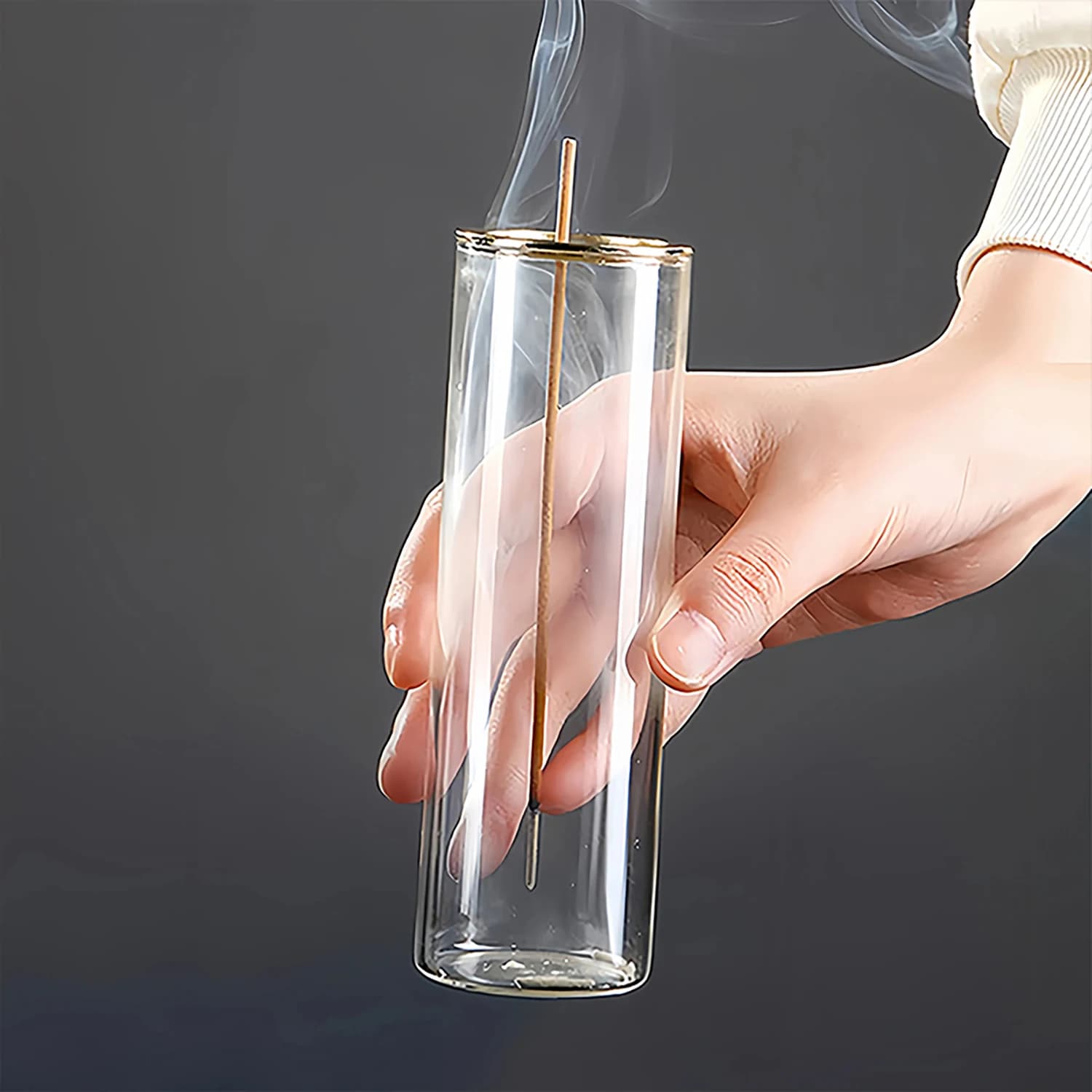 Portaincenso Moderno in Vetro per Bastoncini Corti, Bruciatore di Incenso Anti-Ceneri Volanti con Raccoglitore di Ceneri per Yoga e Meditazione