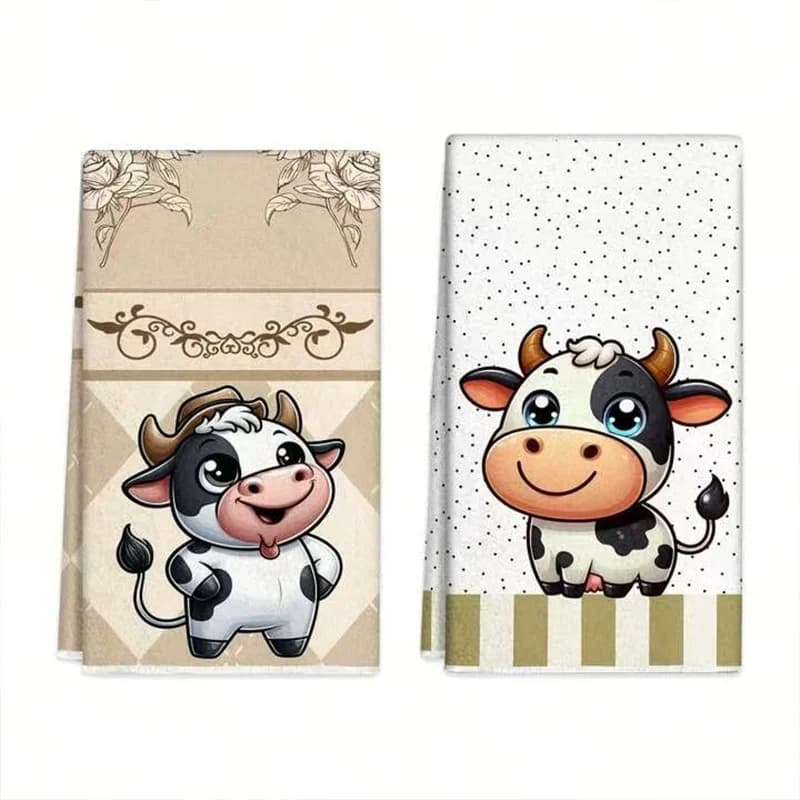 2 pezzi, simpatici strofinacci da cucina a forma di mucca, set di strofinacci da 40 cm x 60 cm, panno per la pulizia super assorbente e morbido, strofinaccio per cucinare e preparare il tè, asciugamano per le mani, panno per la pulizia, strofinaccio, decorazione per la cucina, decorazioni per il soggiorno, articoli essenziali per la cucina, articoli essenziali per la casa
