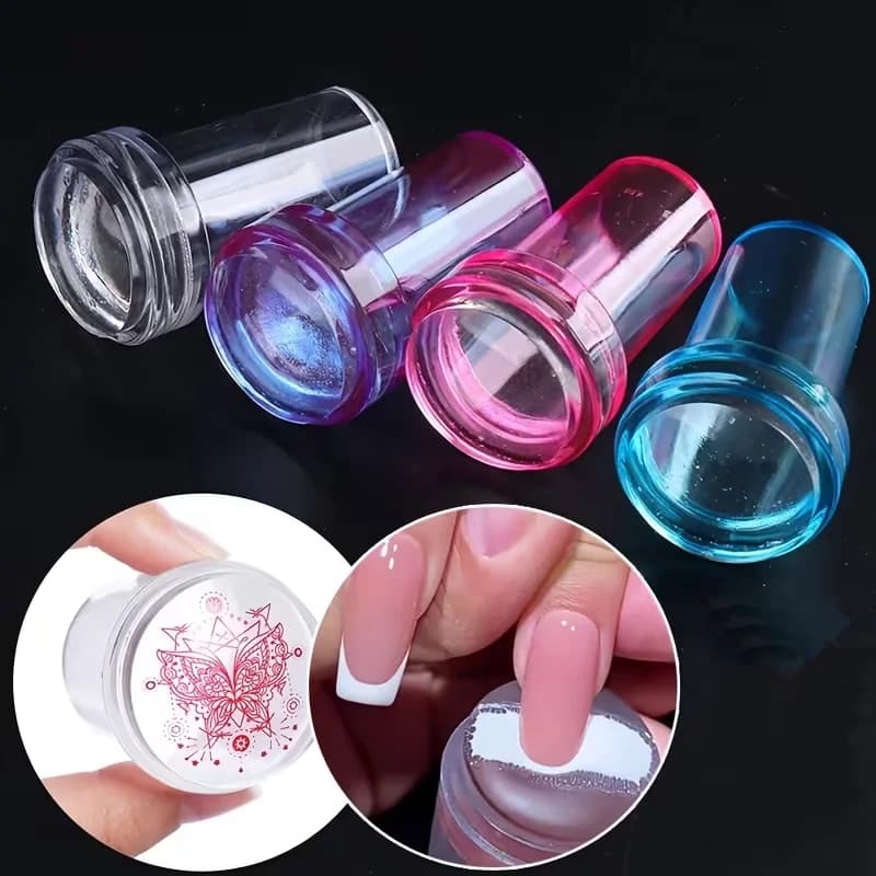 Blue Nail Art Stamper Silicone Nail Stamping Tool with Scraper Clear Jelly Nail Stamp for DIY Manicure Template Printing