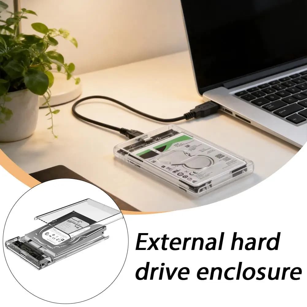 Box esterno trasparente da 2,5 pollici per disco rigido SATA, adattatore USB 2.0 Type-C, custodia portatile per HDD/SSD