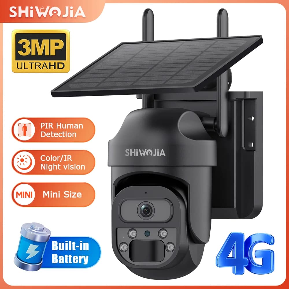 SHIWOJIA Telecamera solare 4G Telecamera di sicurezza Sim/WiFi Telecamera esterna wireless 360 ° Sorveglianza Batteria integrata da 7800 mAh CCTV UBox