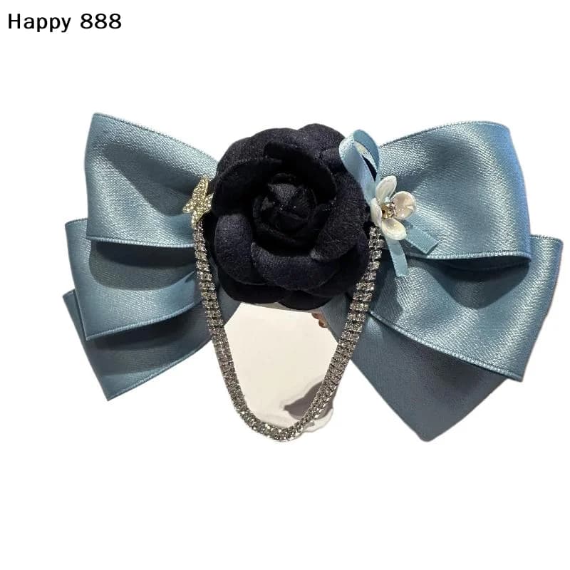Fermaglio per capelli a fiocco multistrato con strass scintillanti e camelia francese, per accessori e decorazioni per capelli da donna