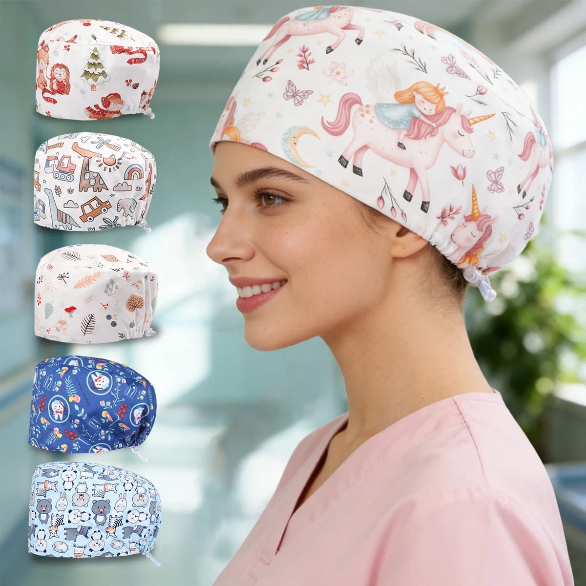 Carino Berretto Infermieristico Infermiera Scrub Cappelli Capelli Lunghi Veterinario Skullcap Berretti Chirurgici Cordlock Accessori Clinici Scrub Cappello K1231