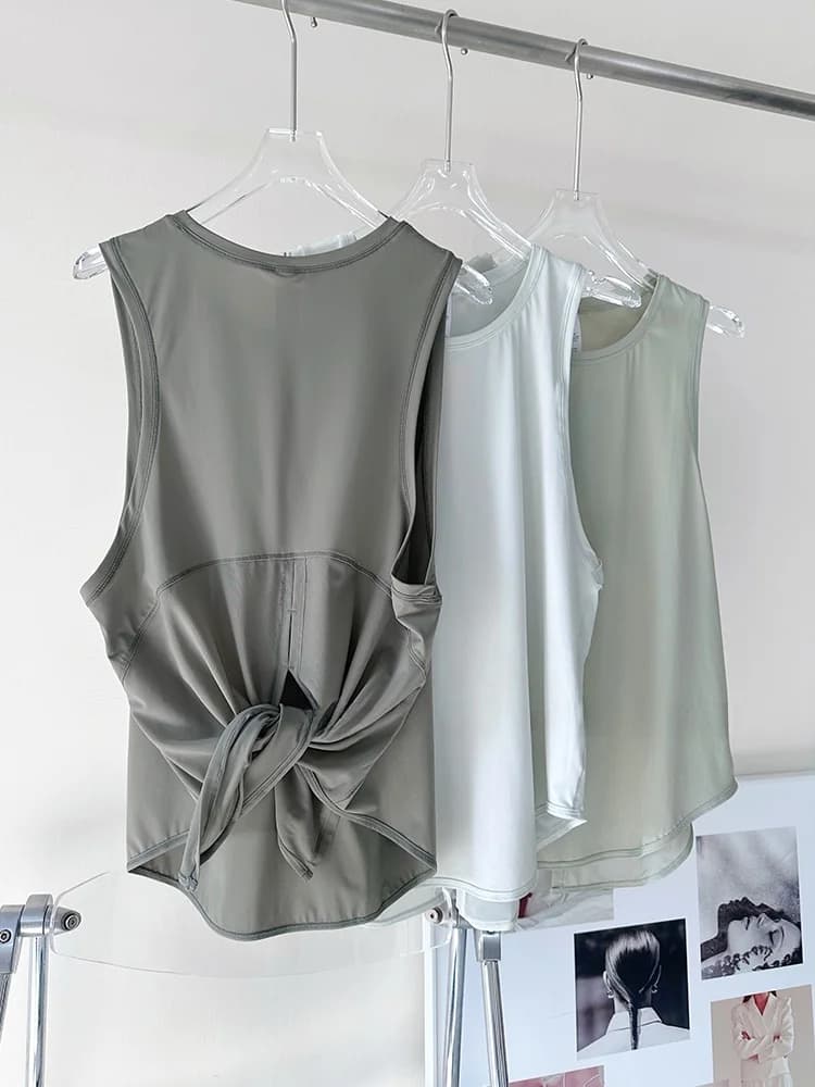 Sports Tank Top Women's Patchwork Split Belted Running Yoga Fitn Svel irt Qui Dry Breathable Thin Outerwear