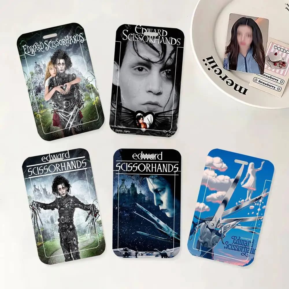 Porta carte con cordino nero E-Edward S-Scissorhands per tessere studentesche, carte per pasti e documenti di riconoscimento scolastici
