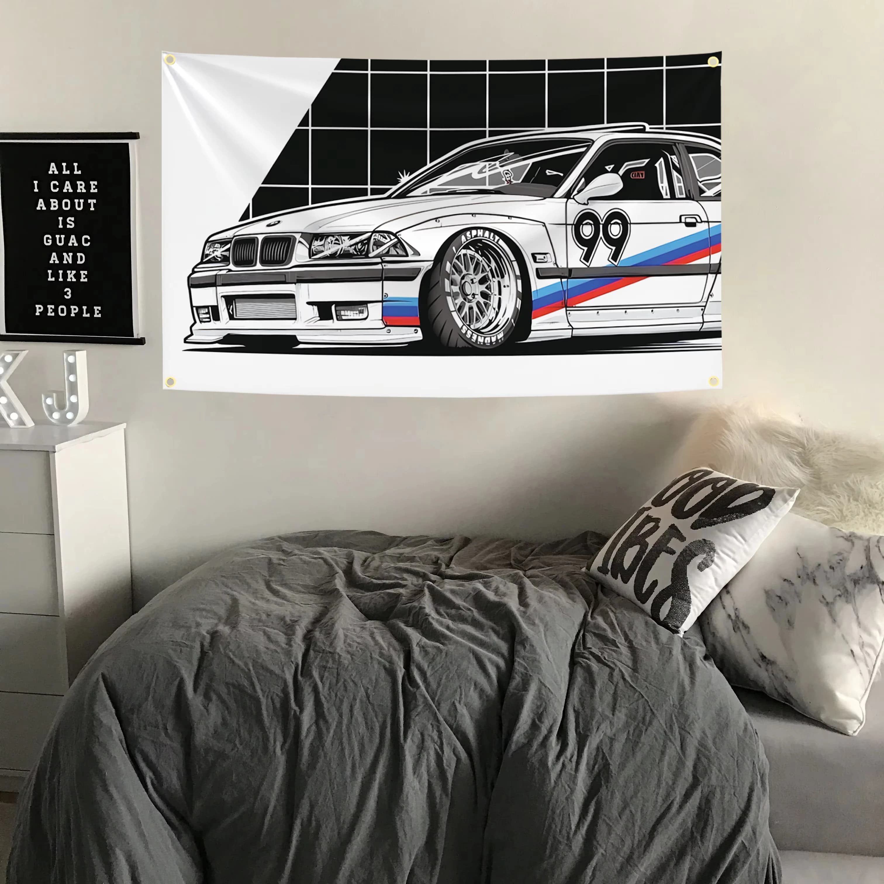 Funny Cool Car Racing Flag Funny Meme Banner Abstract Cartoon Art Design Tapestry Color Wall Hanging Flag For Bedroom