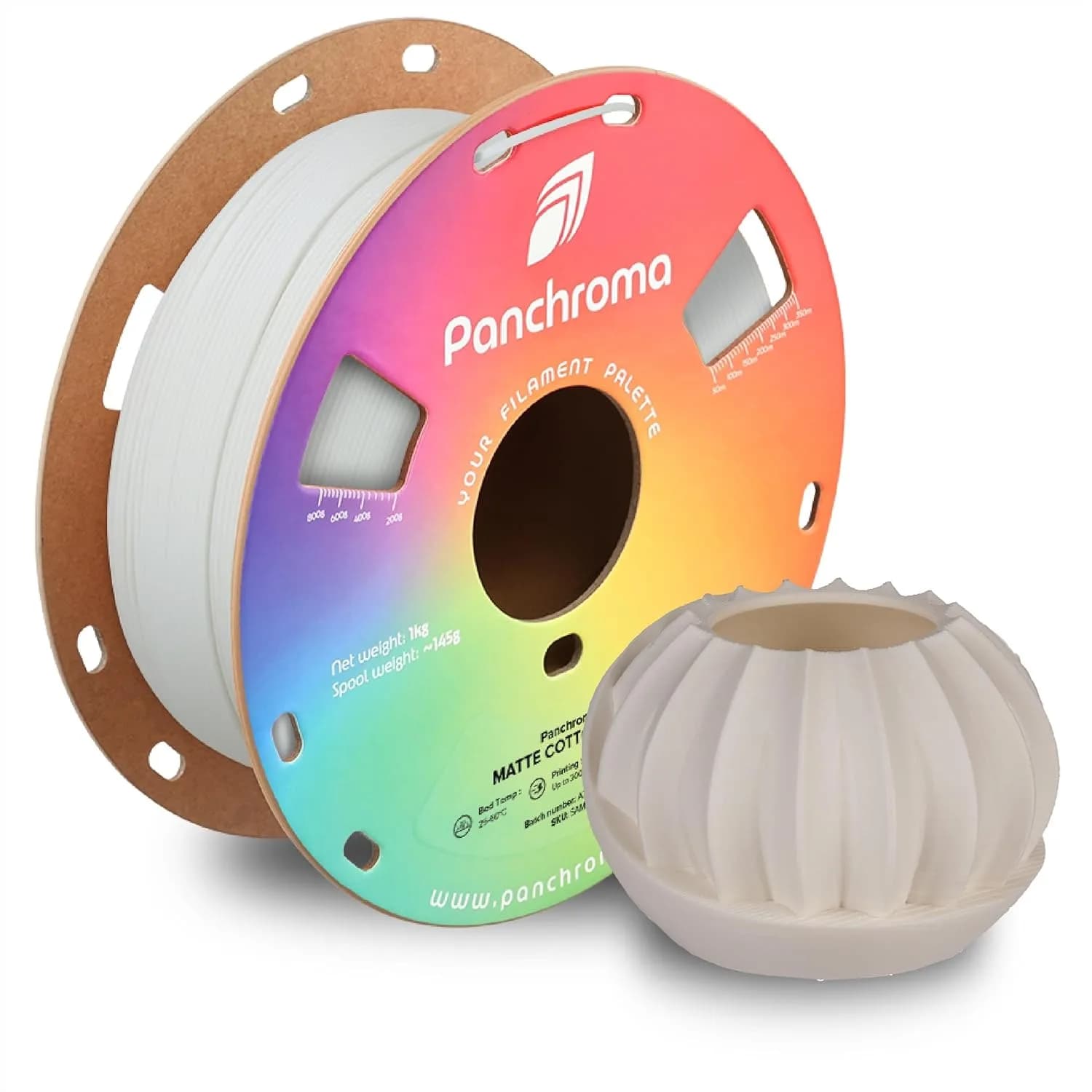 Filamento PLA Opaco 1.75mm 1kg, Bianco Cotone, per Stampanti 3D FDM, Bobina Senza Grovigli