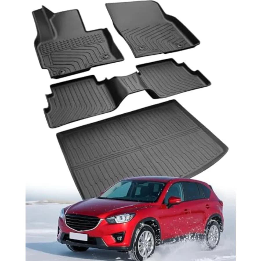 Tappetini Auto per Tutte le Stagioni per Mazda CX5 2013-2016 1a Gen SUV Set Completo Tappeto Bagagliaio in Gomma Nera su Misura