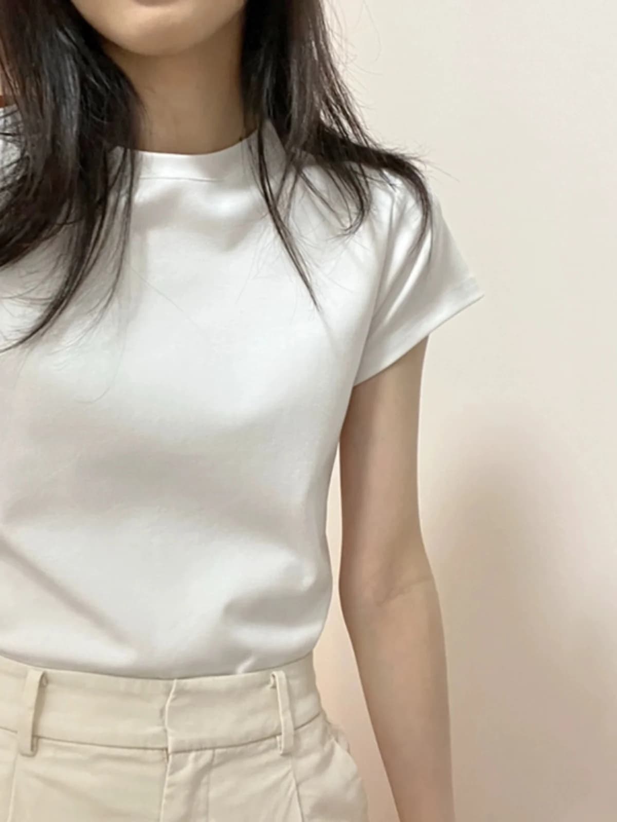 Slim Fit Basic Shoulder Short Sleeve Women's T-shirt Summer New Design Pure Desire Versatile Pure Cotton Korean Style Top