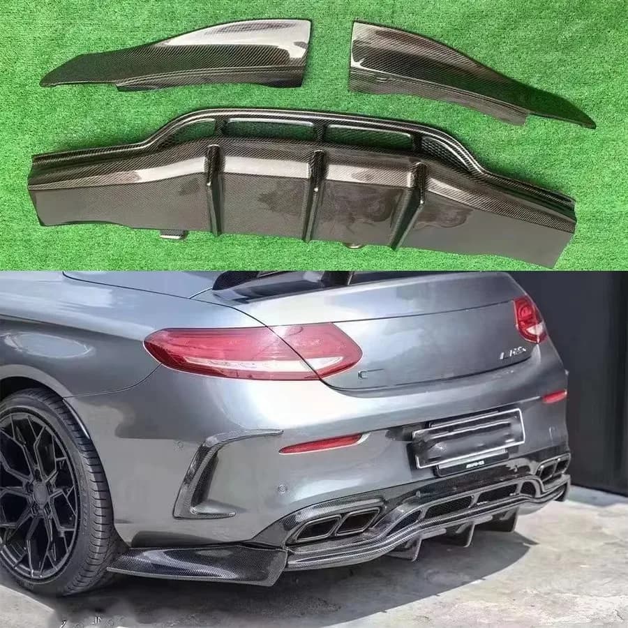 Diffusore Posteriore in Fibra di Carbonio per Mercedes Benz Classe C W205 C63 C43 15-18 Due Porte, Splitter Spoiler per Paraurti Posteriore