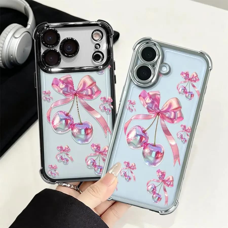 Case for iPhone 17 Pro Max 16 Plus Air 11 15 12 13 14 Pro 16e Soft Phone Cover Shiny Bow