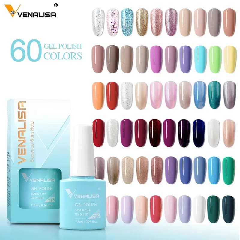 Gel Nail Polish Venalisa 7.5 ml Gel Nail Polish with White Cap NoWipe Top Soak Off UV LED Nail Polish Glittered Gel