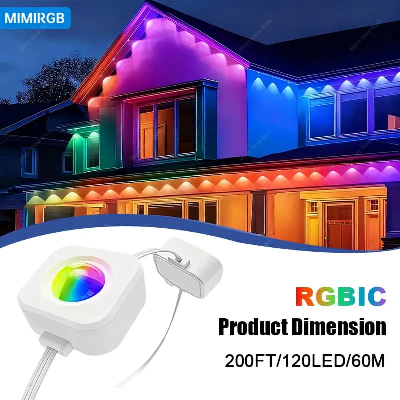 Luci intelligenti per esterni RGBIC 200FT/60M per grondaia, controllo app illuminazione multicolore fai-da-te per decorazioni di Halloween e Natale