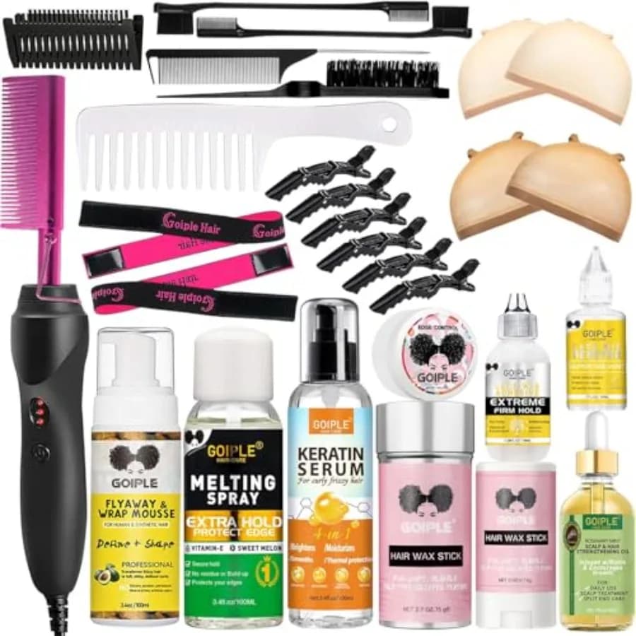 Pettine Elettrico Lisciante per Capelli Neri Naturali e Parrucche Lace Front - Set Pettine Termico con Spray Sciogli-Lace