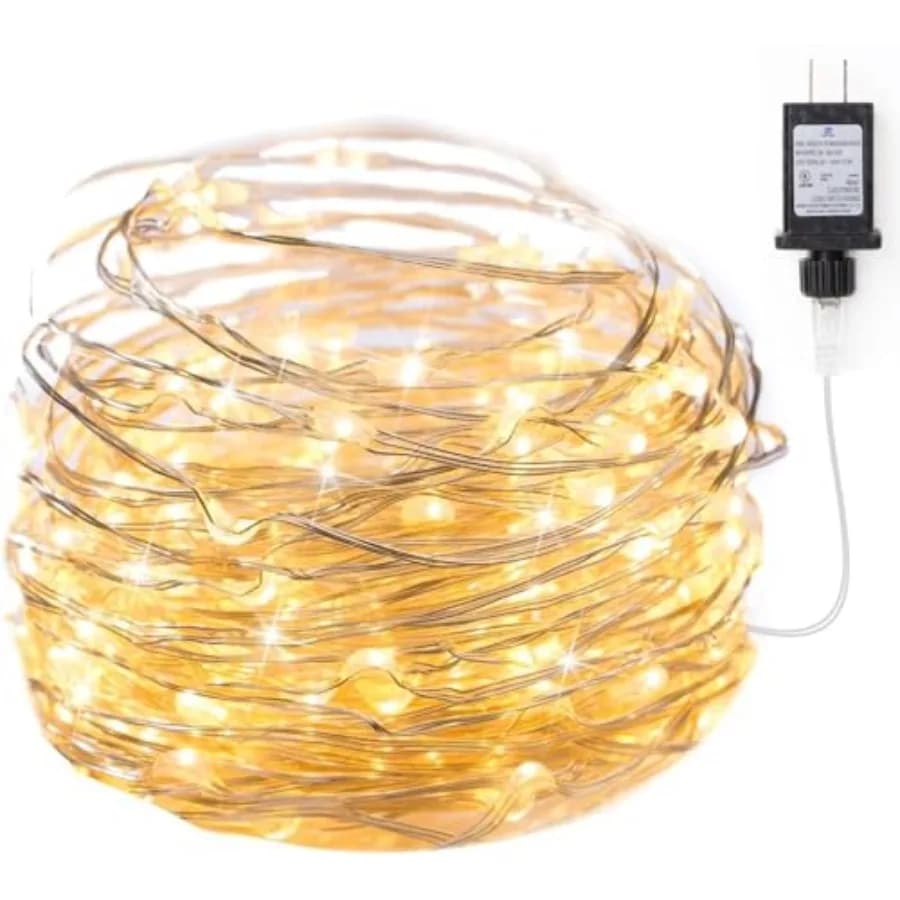 Fairy Lights Plug in, 33Feet Waterproof Silver Wire Firefly Lights, Adaptor Included, Starry String Lights for Wedding Indoor O