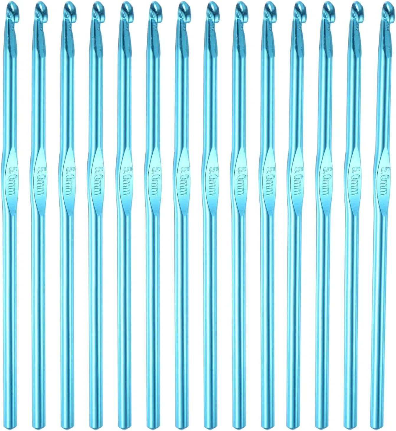 14Pcs 5mm Aluminum Crochet Hooks Set for Beginners with Ergonomic Grip and Size Markers