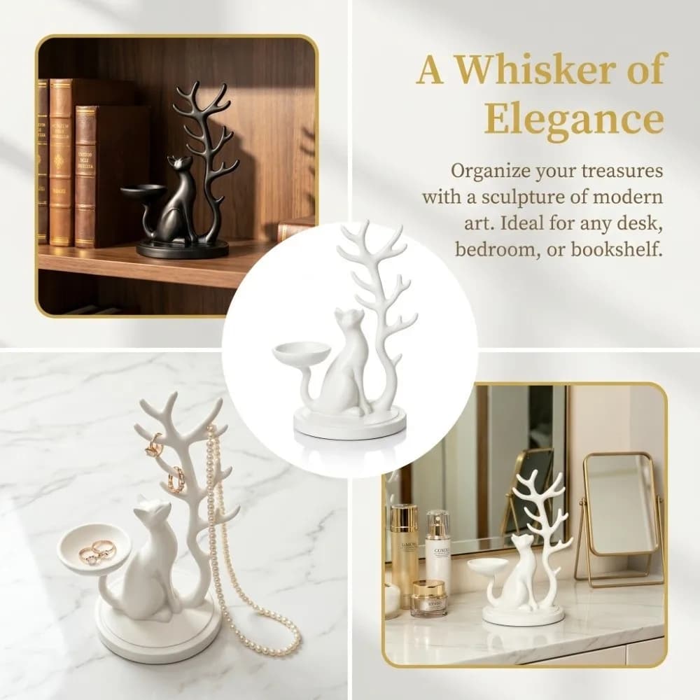 3D Printed Cat Jewelry Tray Creative Unique Tree Shaped Jewelry Stand Desk Organizer Decorations Multifunctional Storage Holder