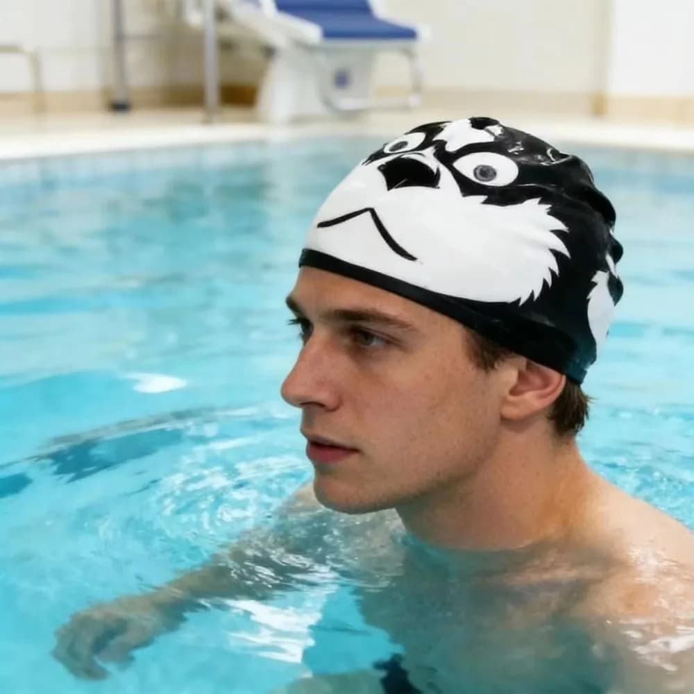New Alaskan Malamute Swimming Cap Waterproof Cartoon Print Swim Cap Hair Cover Elastic Bathing Cap Swimming Training