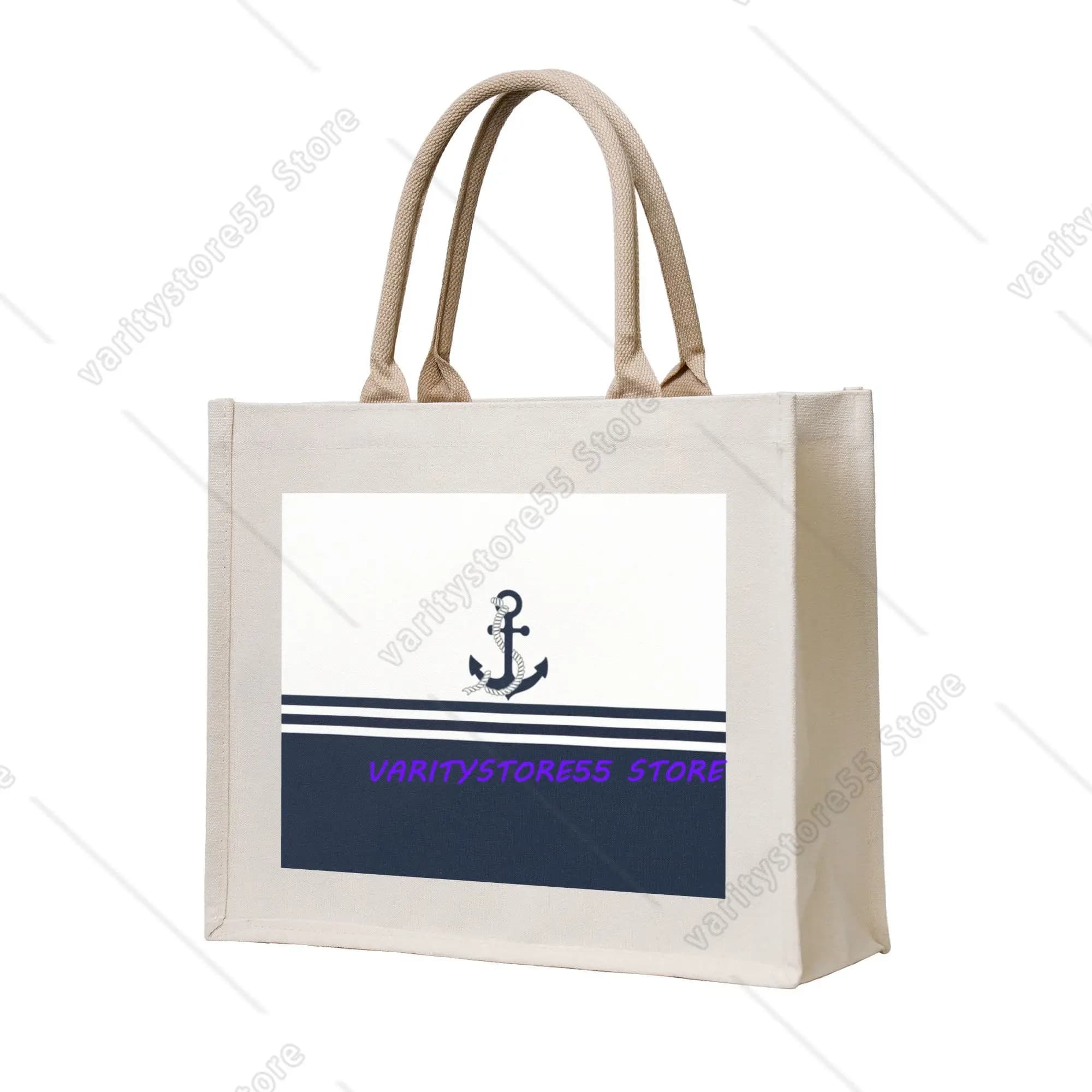 Borsa Shopper Portatile con Motivo Ancora Nautica a Strisce Blu Kawaii, Borsa a Tracolla per la Spesa