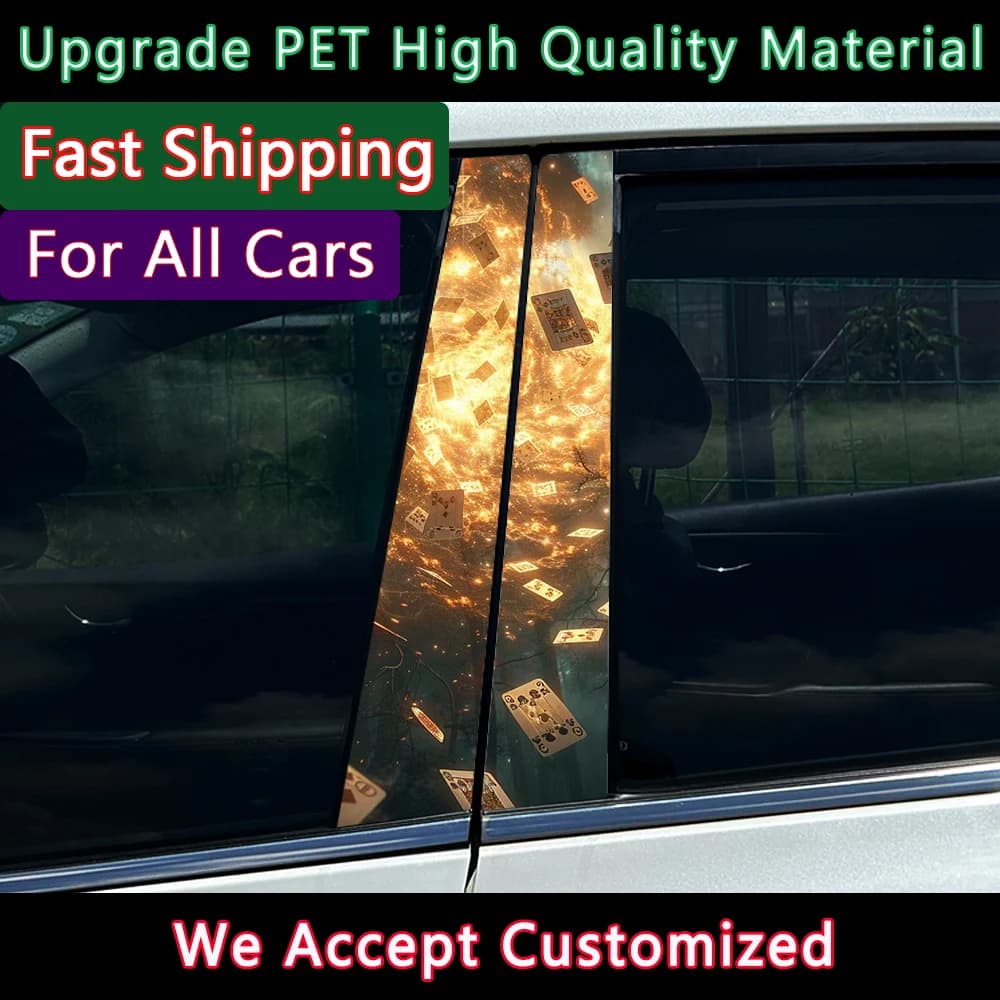 2Pcs/set Lightning Poker Car Stickers Auto B-Pillar Waterproof Decoration Cover Scratches Sunscreen Car Doors Pillar Decals