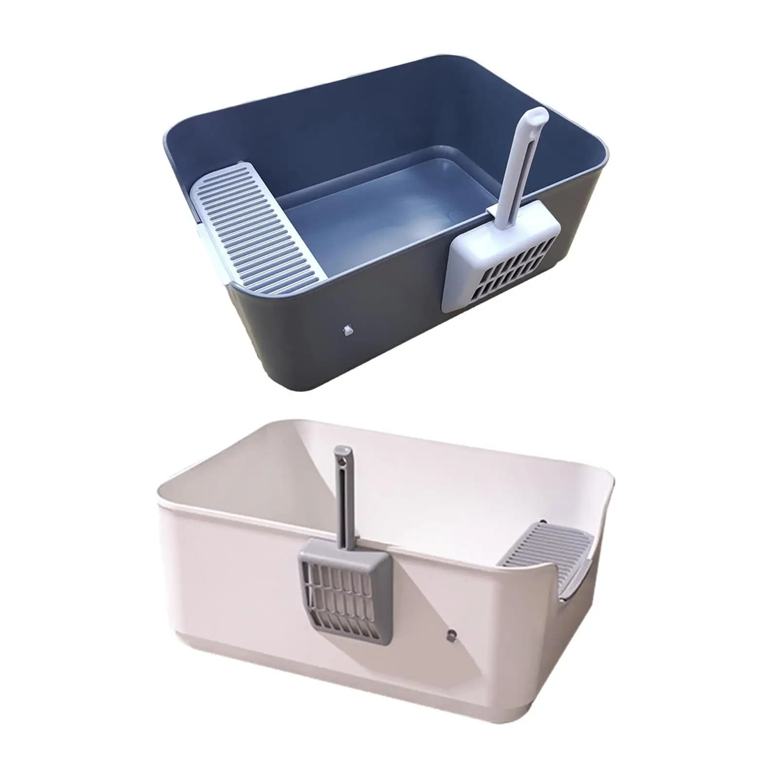 Open Top Cats Litter Box Pets Litter Tray Cage Easy to Clean with Scoop Potty