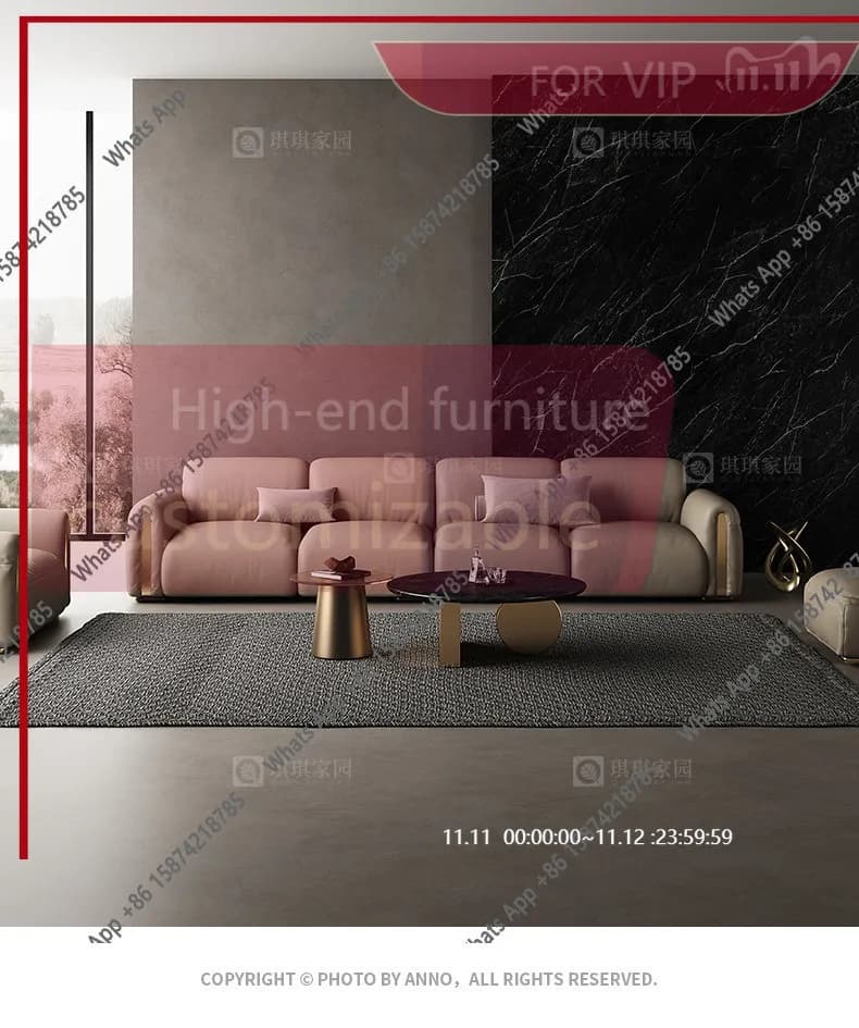 ES Popular modern light luxury tofu block leather sofa living room home solid wood straight row princess