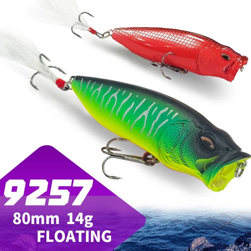 Esca Artificiale Popper Topwater 80mm 14g, Esca Dura Wobbler per la Pesca, Attrezzatura da Pesca ICSA