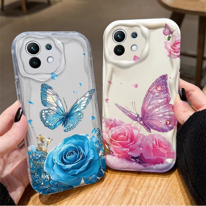 Custodia artistica con farfalla rosa per Xiaomi POCO X7 X6 X5 X3 NFC F7 Ultra F6 F5 Pro F4 F3 GT M5S C65 C75 M3 M4 M5S M6 M7 Pro 4G 5G