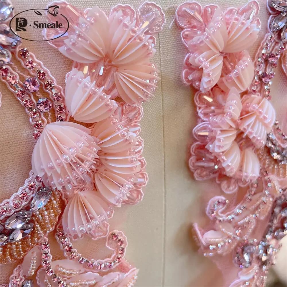 1 paio di 6 colori cuciti a mano in vetro trapano specchio fiori scintillanti strass cappotti cinturini spalle abito da sposa Patchs fai da te