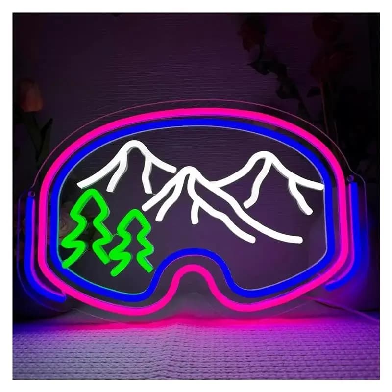 Ski Goggles Neon Sign USB Powered Neon Lights For Bedroom Party Birthday Wall Decor Sport Adventure Sign 26.5cmx41cm