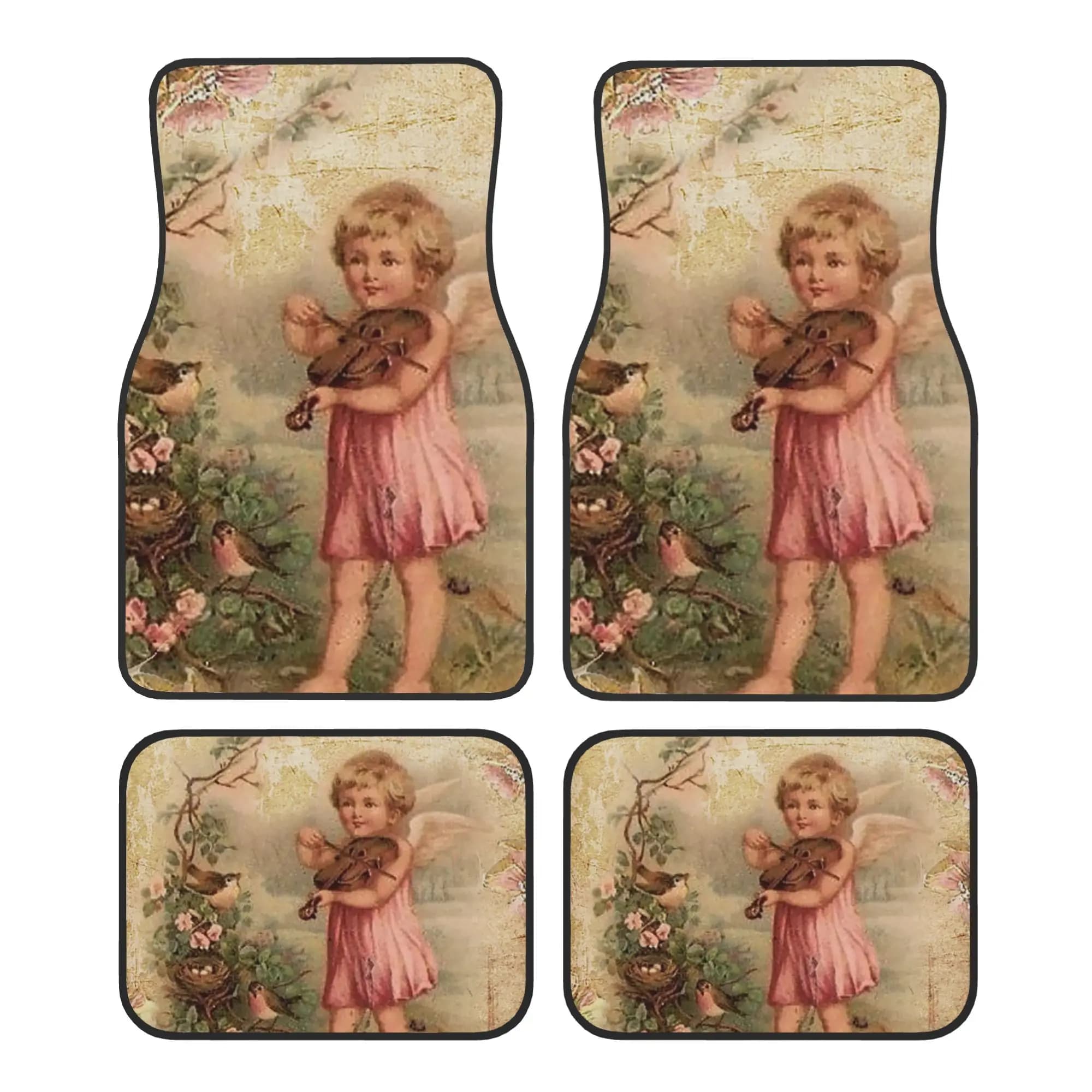 Victorian Angel Car Floor Mats of 4 Pieces Crystal Velvet Carpets Rugs Vintage Angel Universal Car Front Rear Carpets Foot Mats